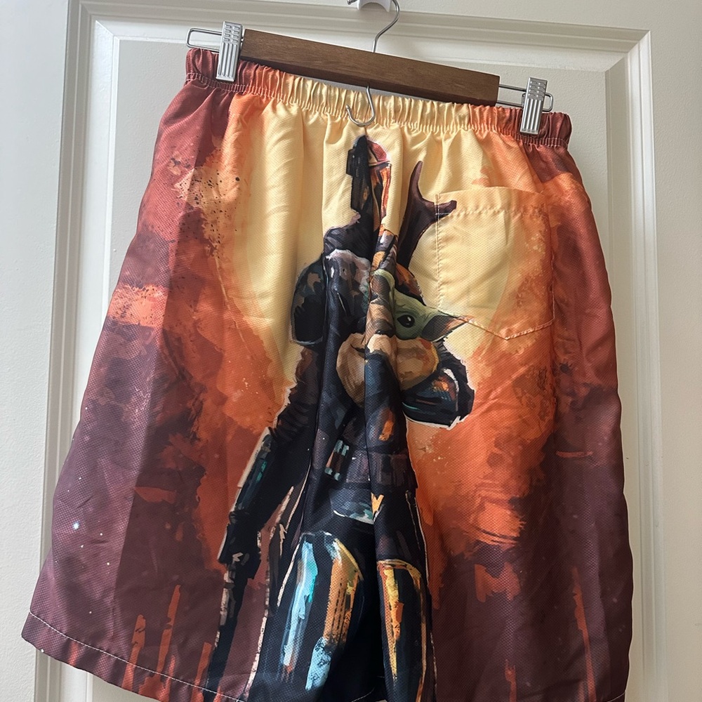Men’s large Mandalorian and Grogu swim trunks
